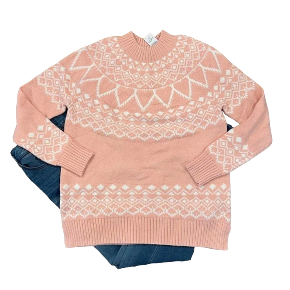 **NWT LOFT Dusty Peach/Pink Fair Isle Mock Neck Tunic Sweater - SIZE MEDIUM
